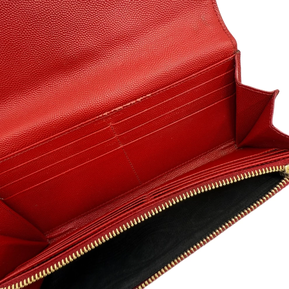     Saint Laurent Dark Red Matelasse Leather Monogram Envelope Wallet on Chain 