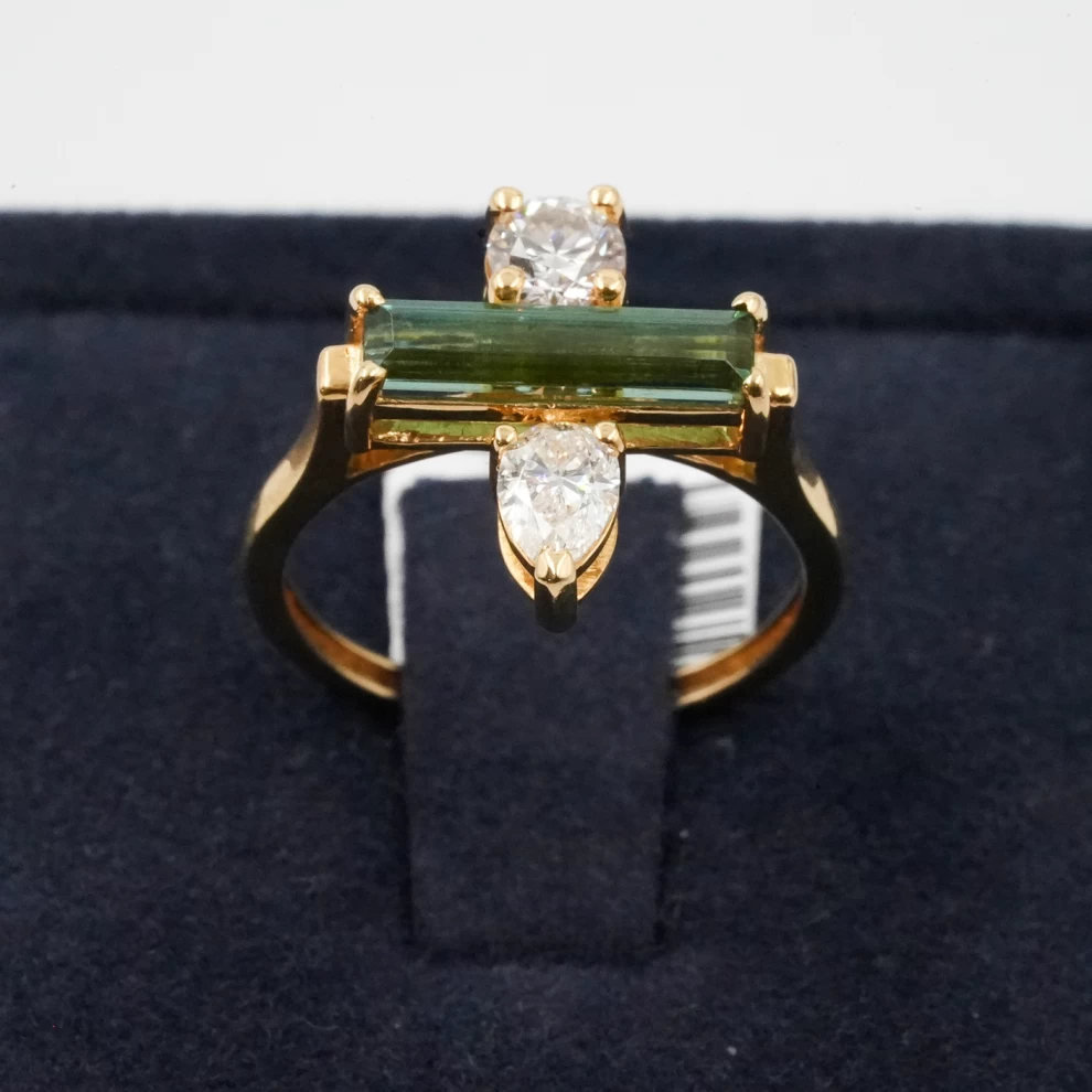 Diamond Ring with Tourmaline Gemstone