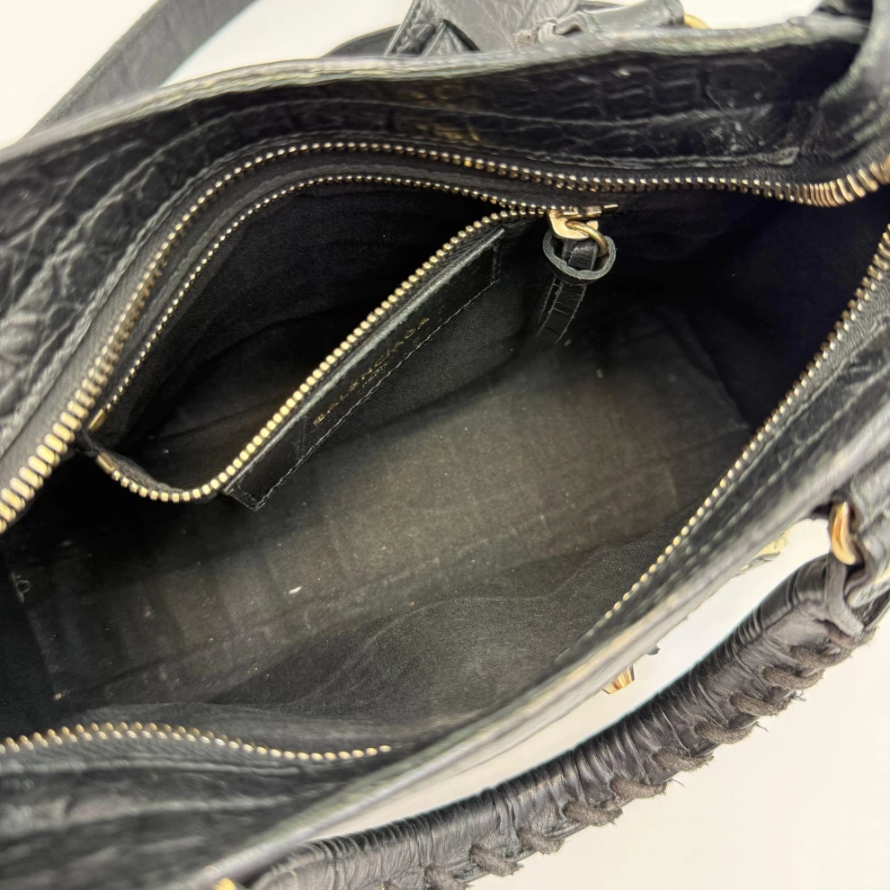     Balenciaga Black Croc Embossed Leather Mini GH Classic City Bag 