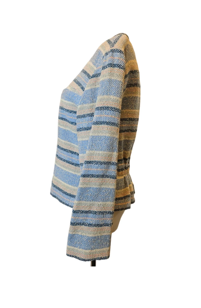     جاكيت شانيل أيدنتيفيكيشن من الصوف التويد المخطط باللونين الأزرق والكريمي 