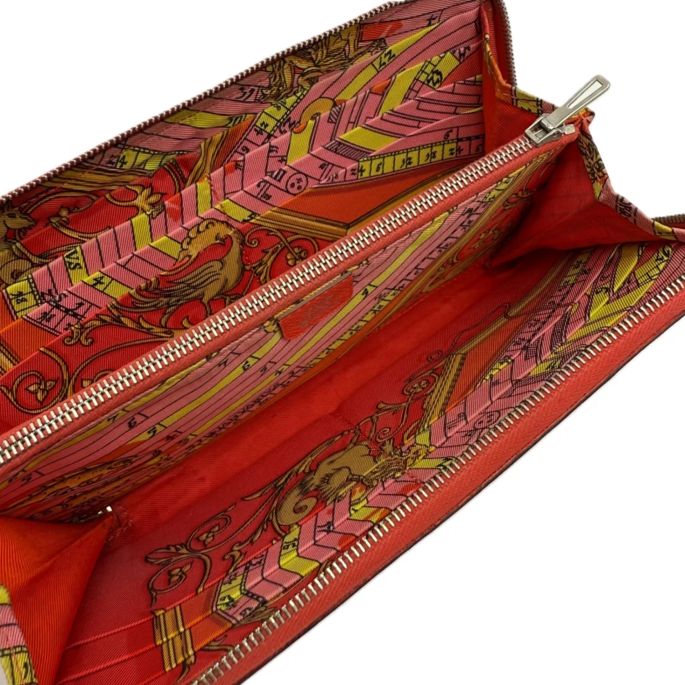     محفظة هيرمس سيلك إن أزاب الجلدية الطويلة باللون الأحمر والوردي من إبسوم 