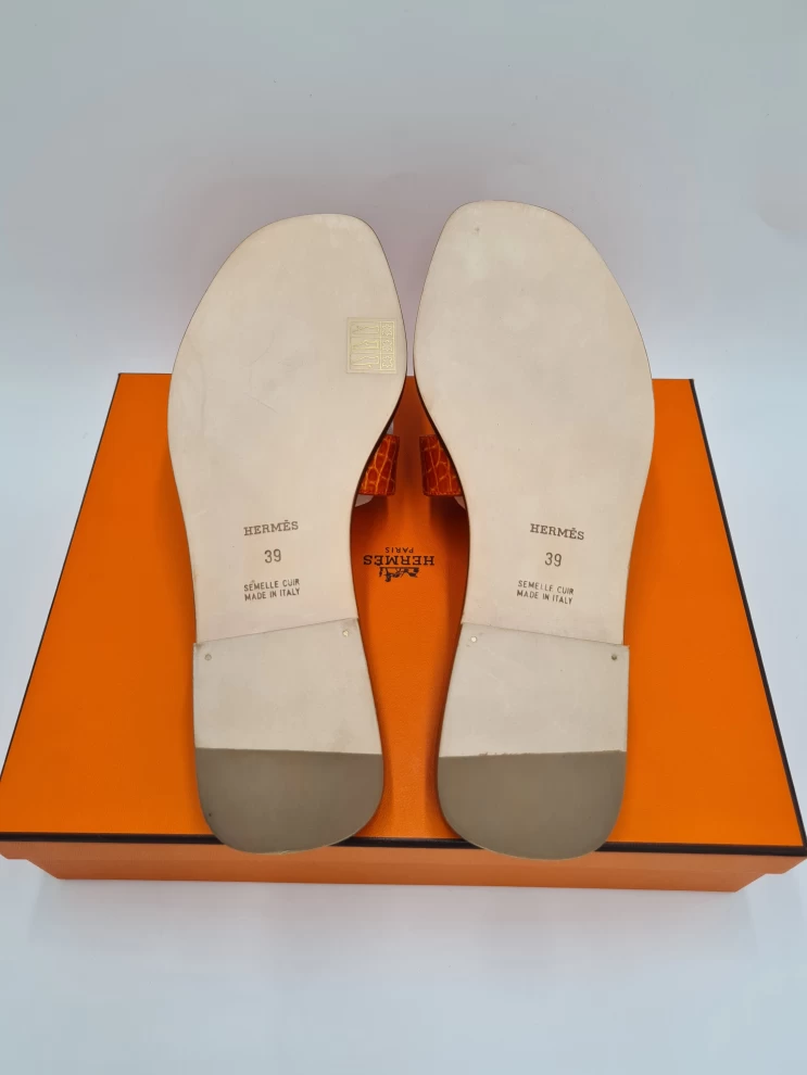     Hermes Leather Oran Flat Sandals- Size 39 