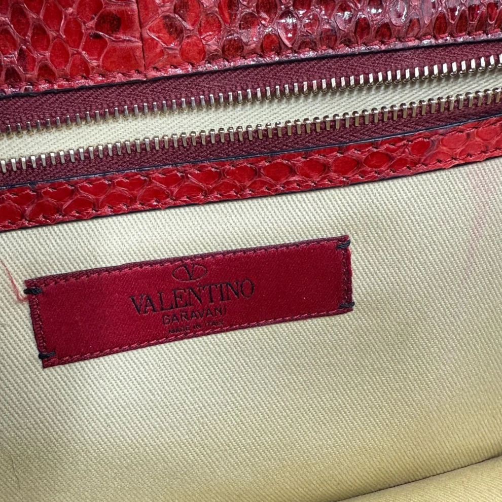     Valentino Red Rockstud Python Small Glam Lock Flap Bag 