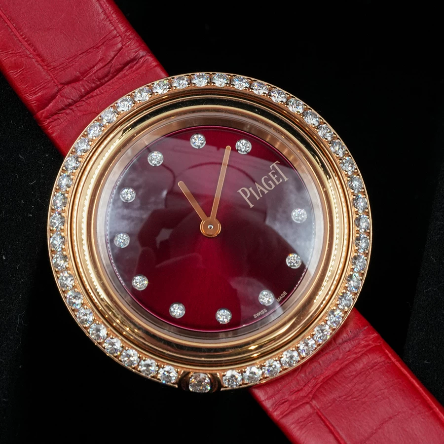     Piaget Rose Gold Diamond Watch - Red Dial 