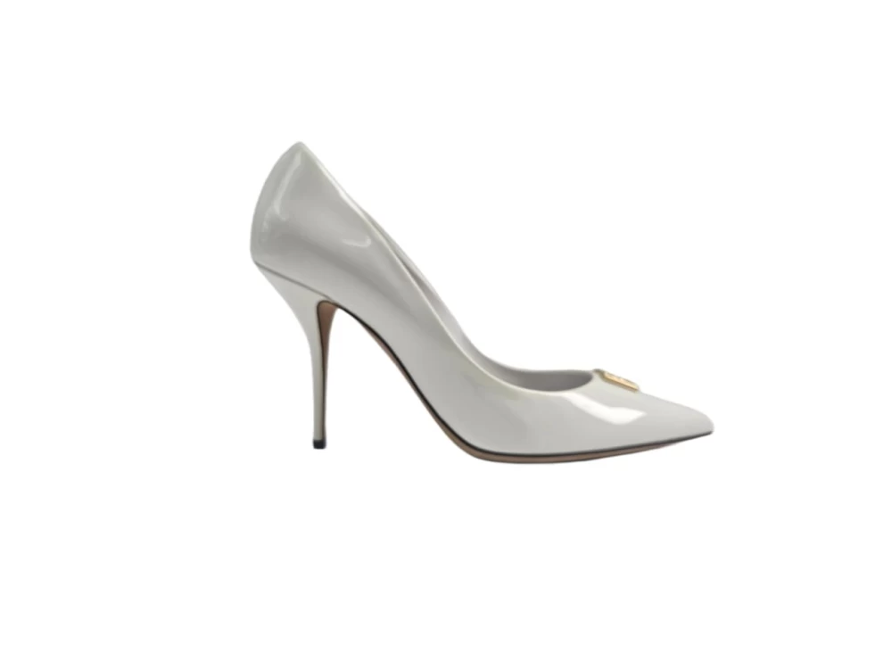     Dolce & Gabbana White Leather DG Logo 85 mm Cardinale Pointed Toe Pumps Size EU 40 101012406 