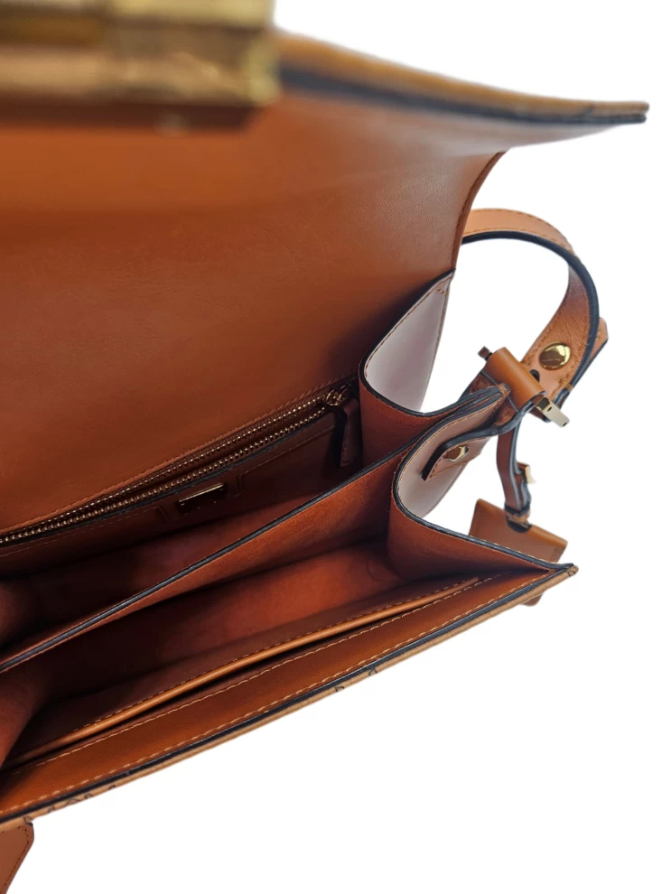     MCM Cognac Visetos Coated Canvas and Leather Patricia Crossbody Bag 