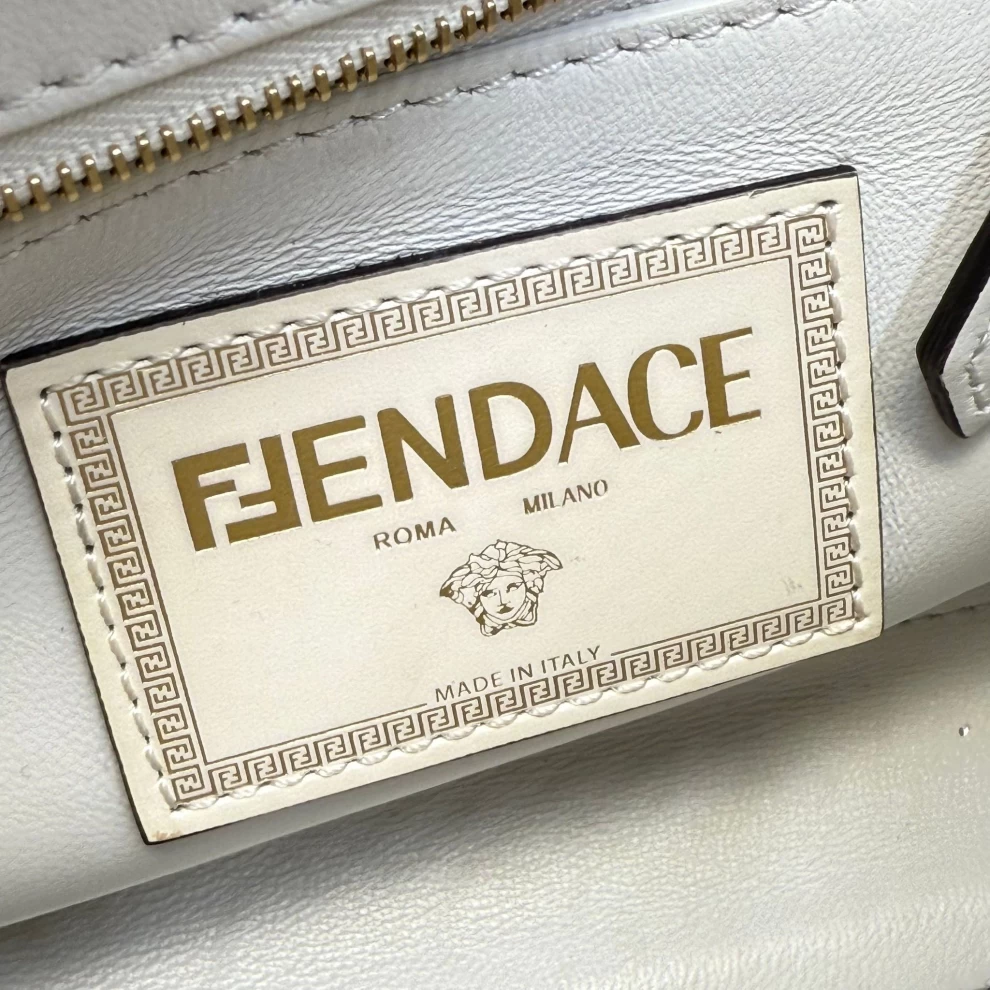     Fendi x Versace Yellow/White Zucca Baroque Print Leather Mini Fendace Peekaboo Top Handle Bag 