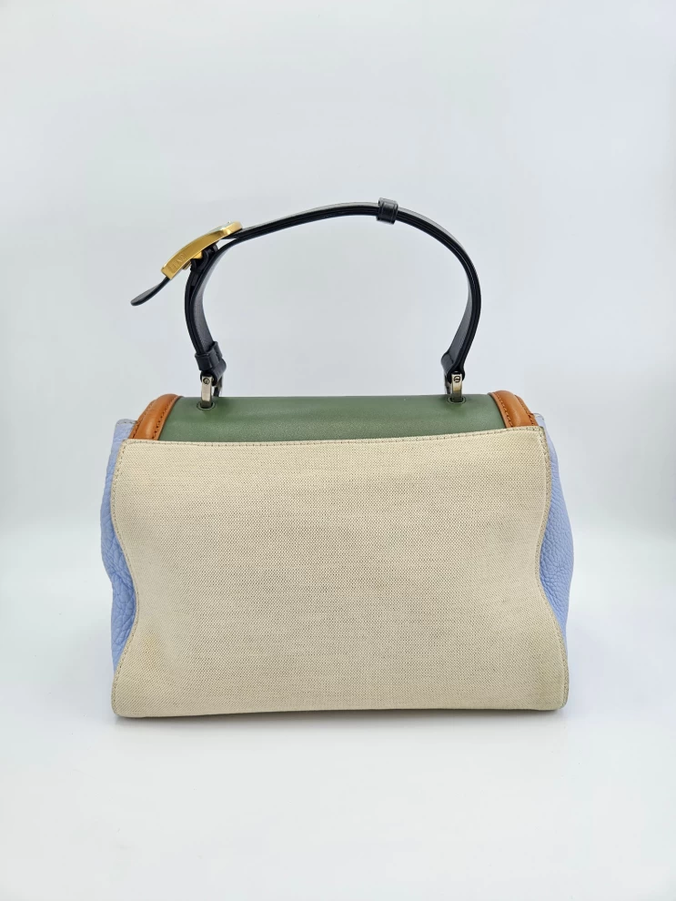     Fendi Silvana Flap Leather Canvas Satchel 