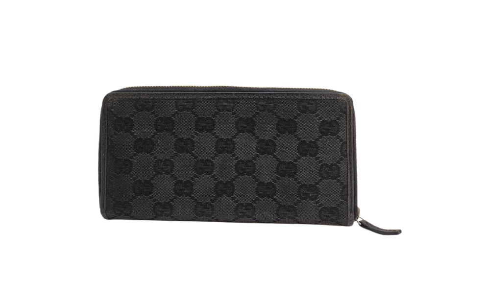     Gucci Black GG Canvas Zip Around Wallet 