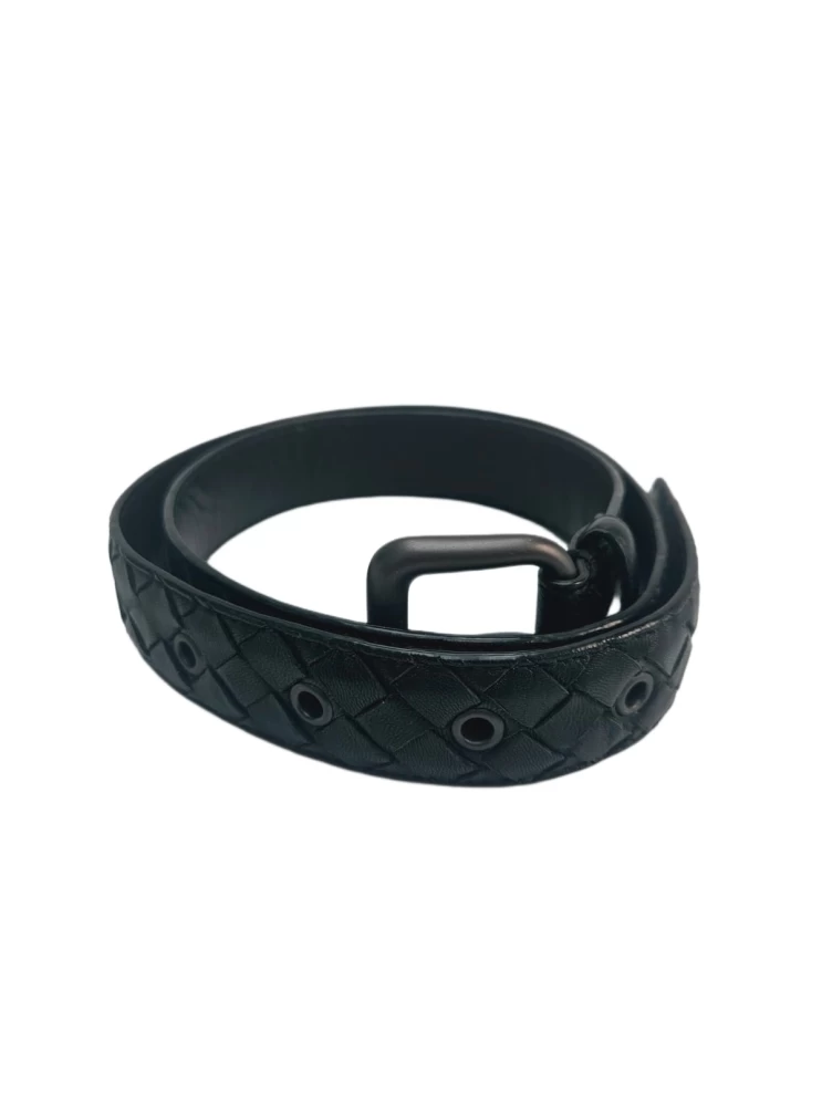     Bottega Veneta Black Intrecciato Leather Buckle Belt 90CM 