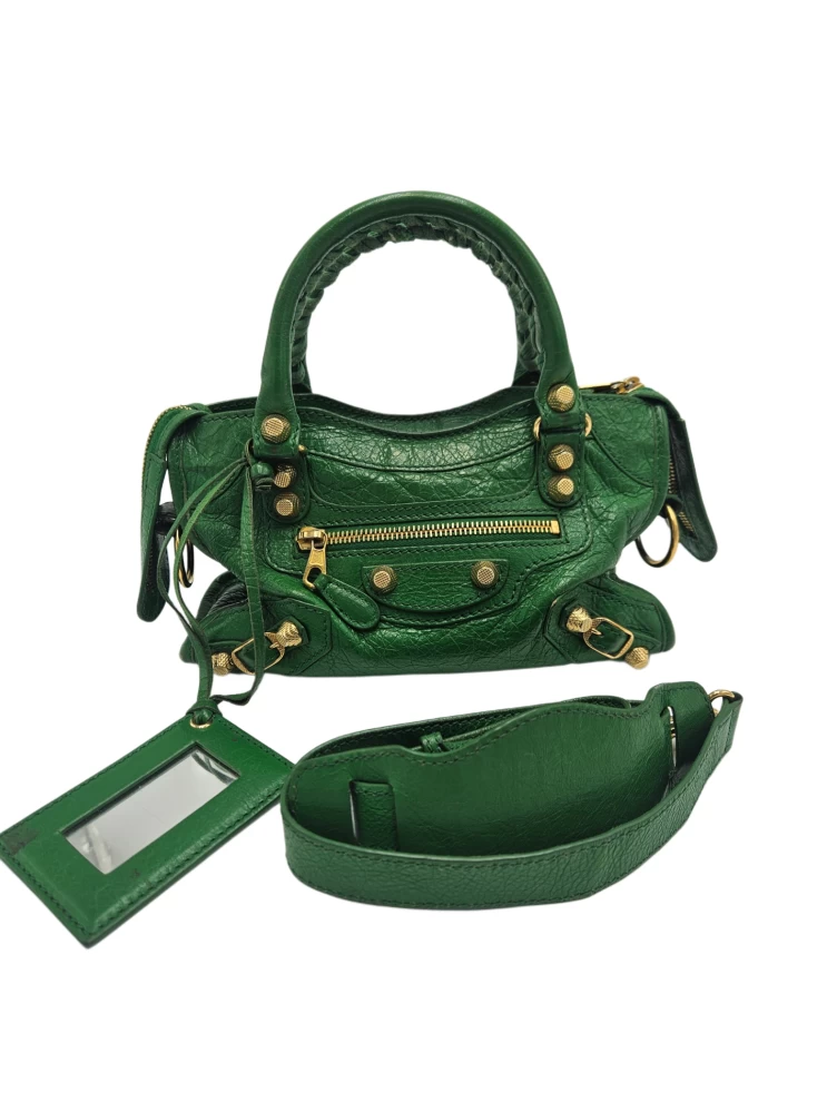     Balenciaga Green Mini Classic Leather Edge City Bag 