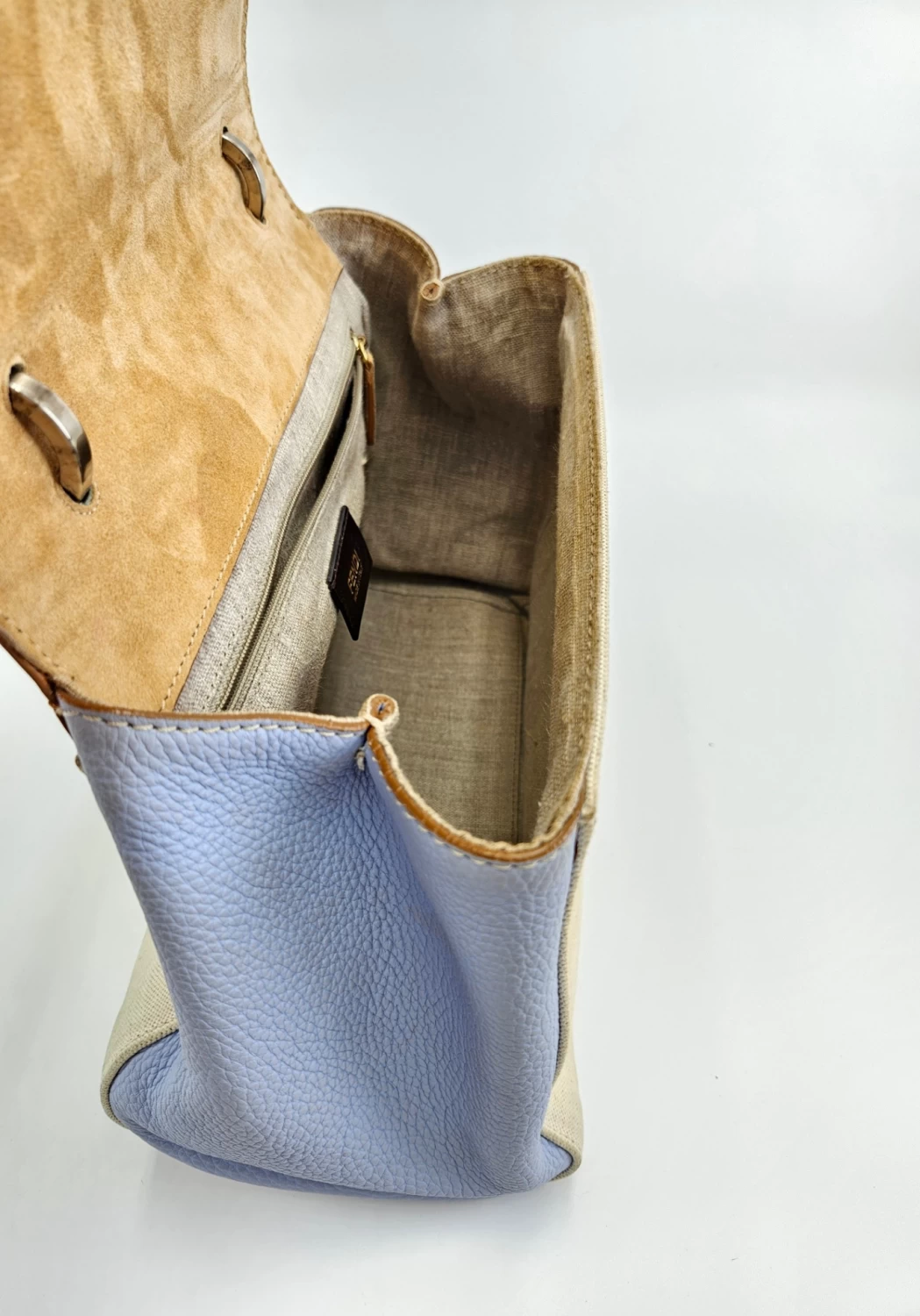     Fendi Silvana Flap Leather Canvas Satchel 