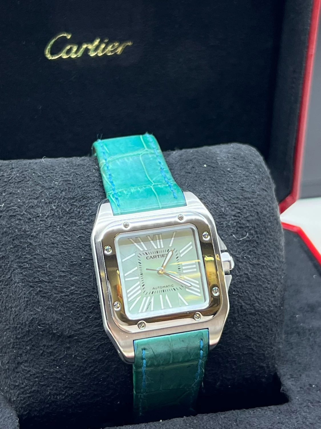 Cartier Santos Green Pearl Dial - Men's Watch