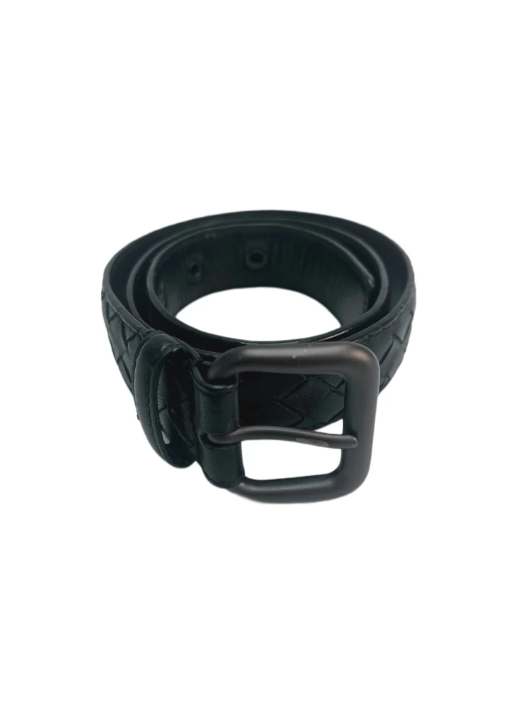     Bottega Veneta Black Intrecciato Leather Buckle Belt 90CM 