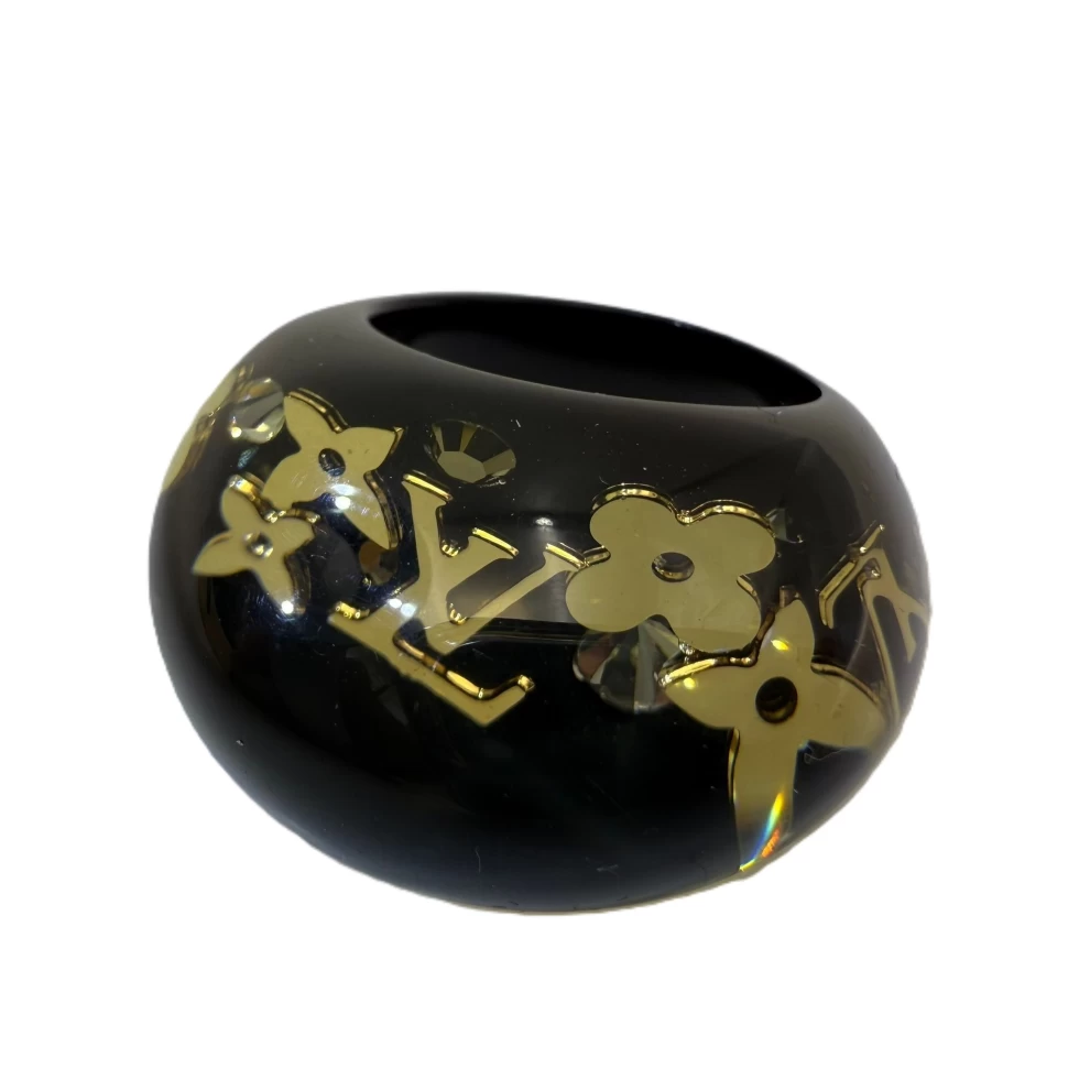     Louis Vuitton Black Resin Gold Tone Monogram Inclusion Ring Size L 