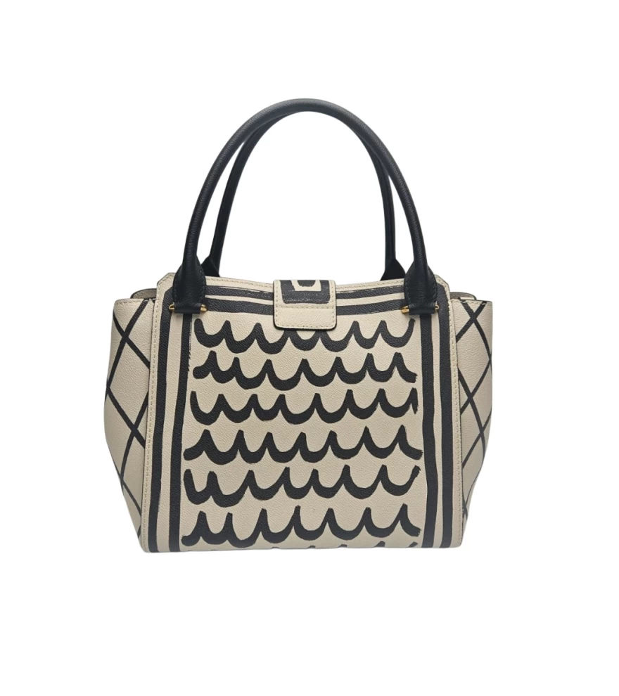     Burberry  Soft Grain Calfskin L'oeil Print Medium Buckle Tote Limestone 