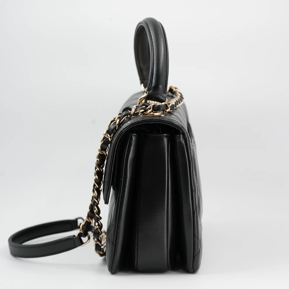     Chanel Classic Quilted Flap Bag with Top Handle - Black 