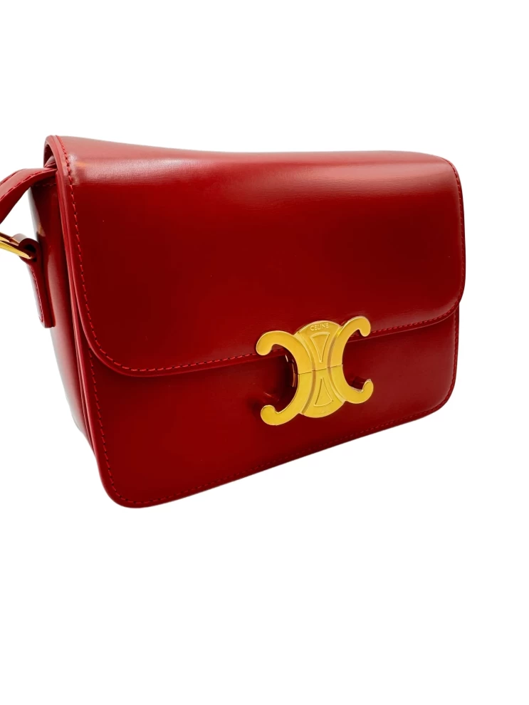     Celine Red  Triomphe Calfskin Shoulder Bag 