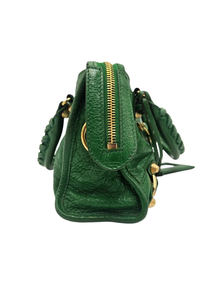     Balenciaga Green Mini Classic Leather Edge City Bag 