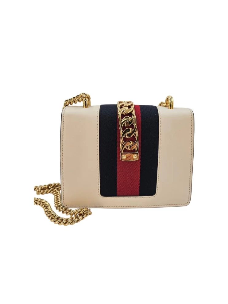    Gucci Offwhite Leather small  Web Chain Sylvie Shoulder Bag 