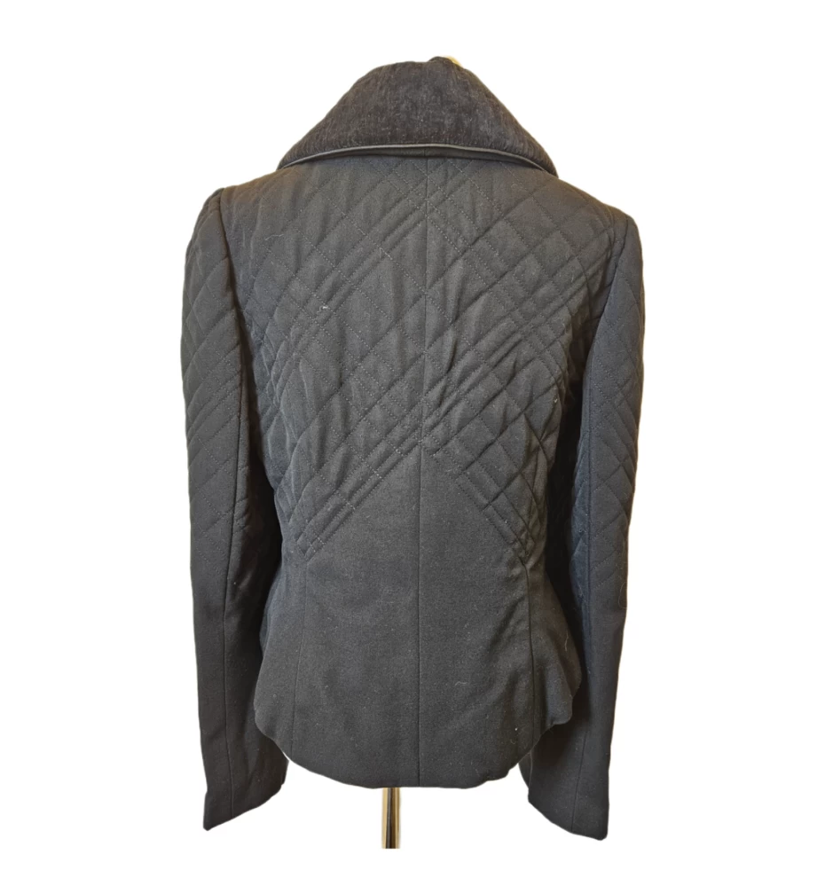     Chanel Black Crop Quilted Velvet Collar Jacket 