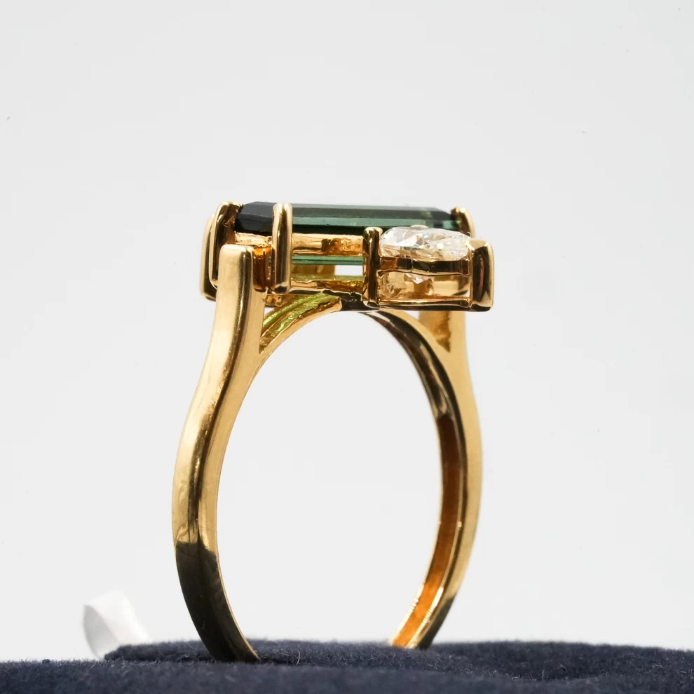 Diamond Ring with Tourmaline Gemstone