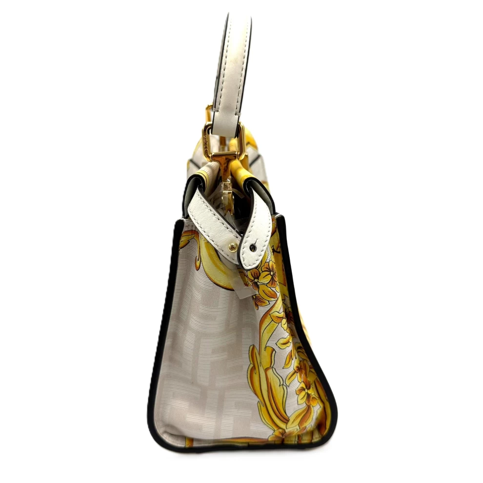     Fendi x Versace Yellow/White Zucca Baroque Print Leather Mini Fendace Peekaboo Top Handle Bag 