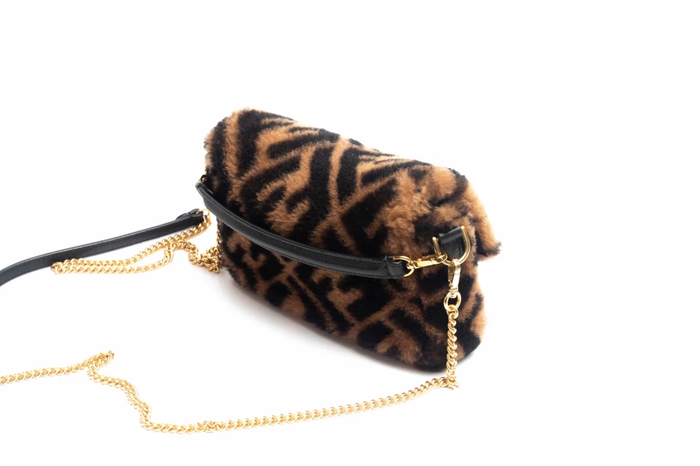 Fendi Brown Sheepskin Mini Baguette Bag