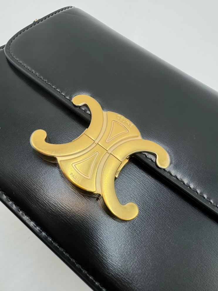     Celine  Black Triomphe Calfskin Shoulder Bag 