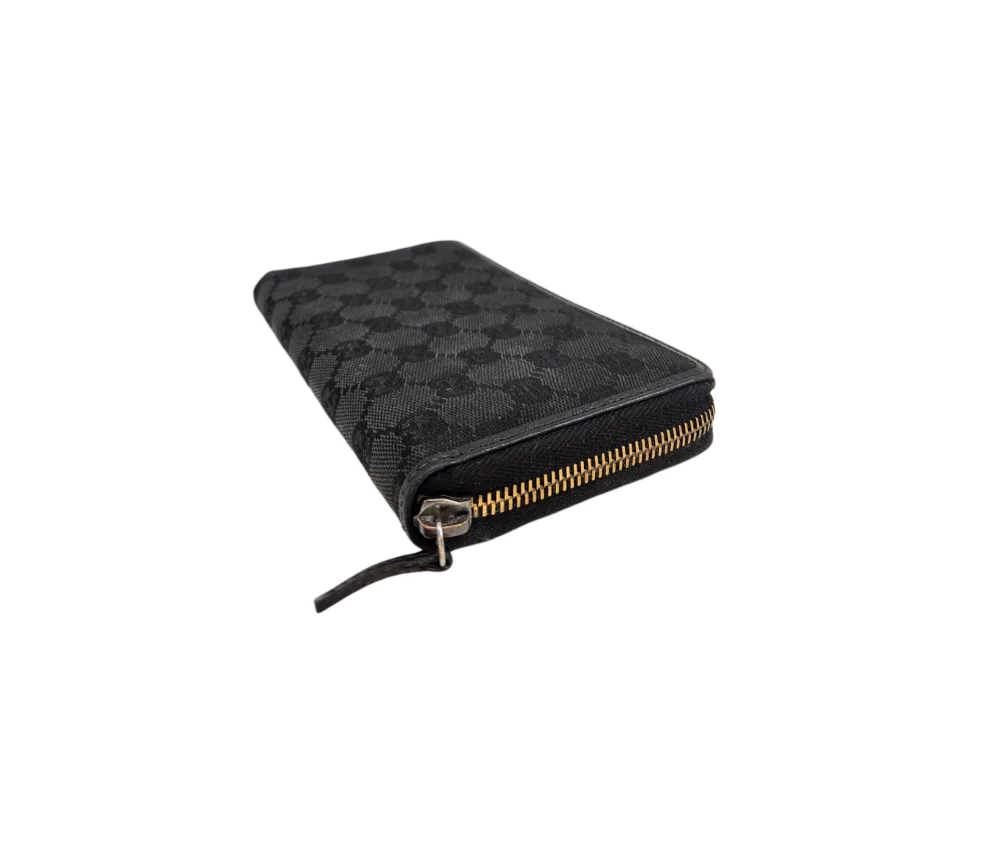     Gucci Black GG Canvas Zip Around Wallet 