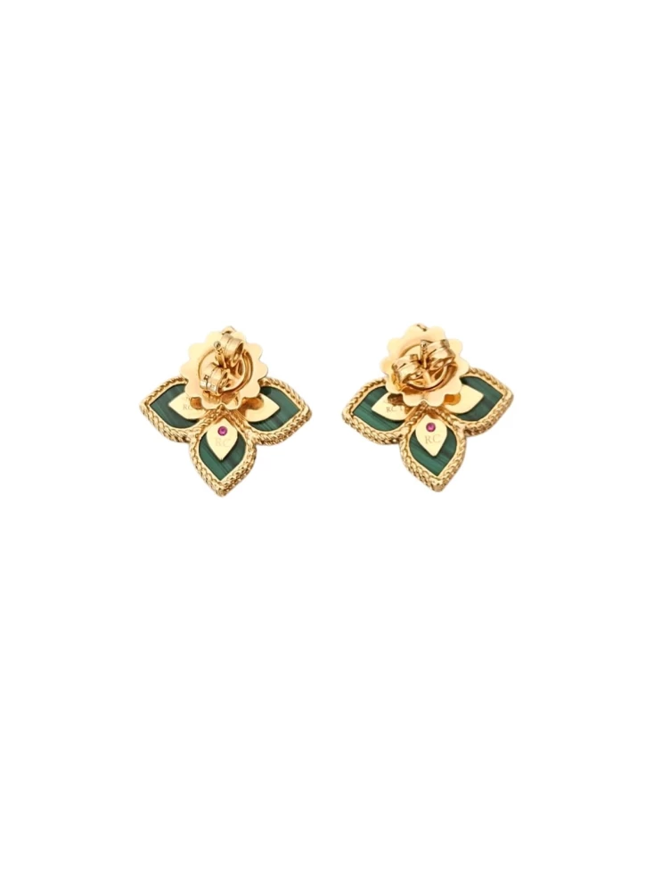     Roberto Coin Princess Flower Earring w/ Diamonds and Malachite 