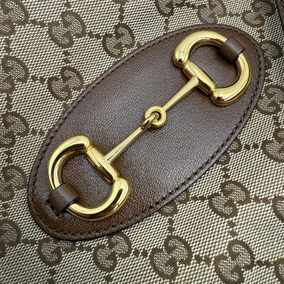     Gucci Beige/Brown GG Canvas and Leather Horsebit 1955 Large Tote Bag 