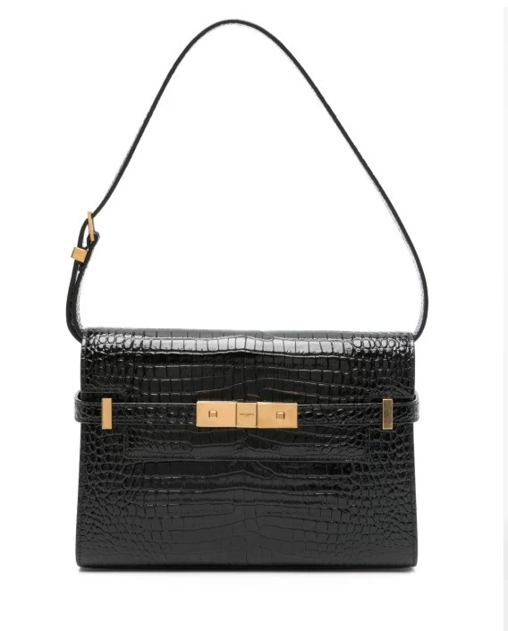     حقيبة كتف سان لوران مانهاتن سوداء منقوشة 