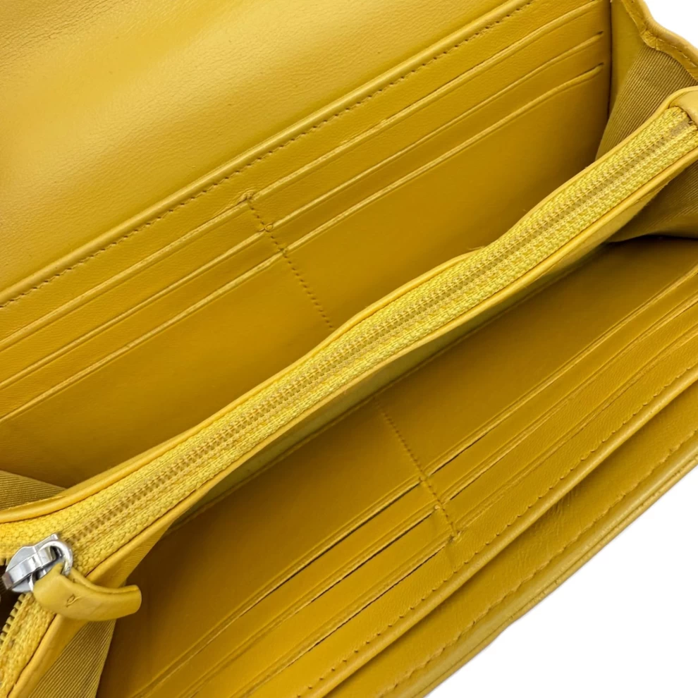     Chanel CC Quilted Diamond Stitch Yellow Long Wallet 