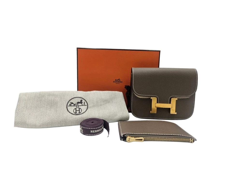     Hermes  Constance Etoupe Leather  Epsom Slim Wallet Palladium Hardware 