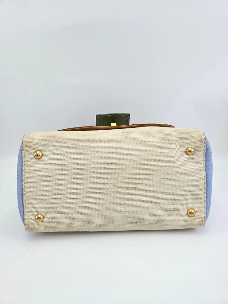     Fendi Silvana Flap Leather Canvas Satchel 