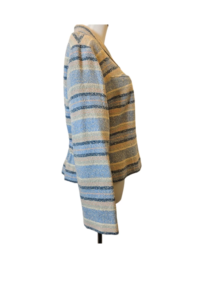     جاكيت شانيل أيدنتيفيكيشن من الصوف التويد المخطط باللونين الأزرق والكريمي 