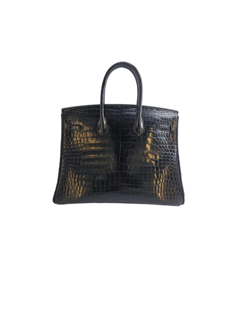     HERMÃˆS Birkin 35 Shiny Black Exotic Leather Handbag Bag 