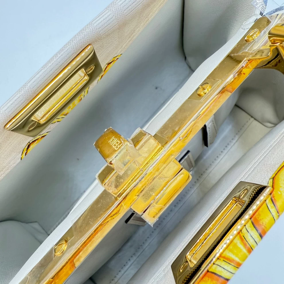     Fendi x Versace Yellow/White Zucca Baroque Print Leather Mini Fendace Peekaboo Top Handle Bag 