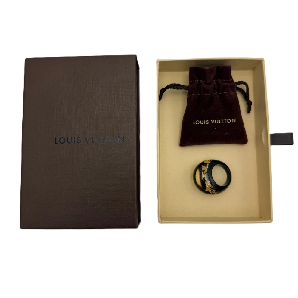     Louis Vuitton Black Resin Gold Tone Monogram Inclusion Ring Size L 