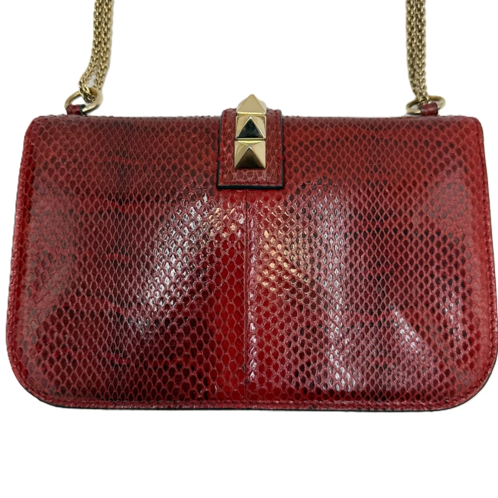     Valentino Red Rockstud Python Small Glam Lock Flap Bag 
