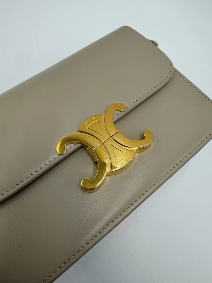     Celine  Light Grey Triomphe Calskin Shoulder Bag 