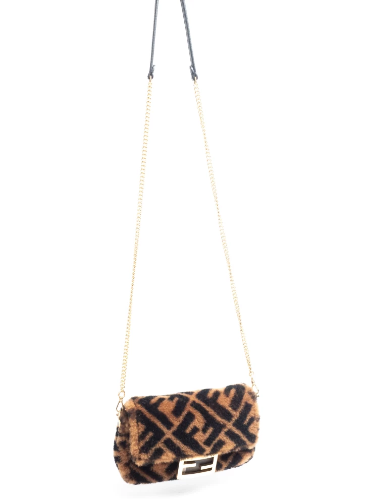 Fendi Brown Sheepskin Mini Baguette Bag