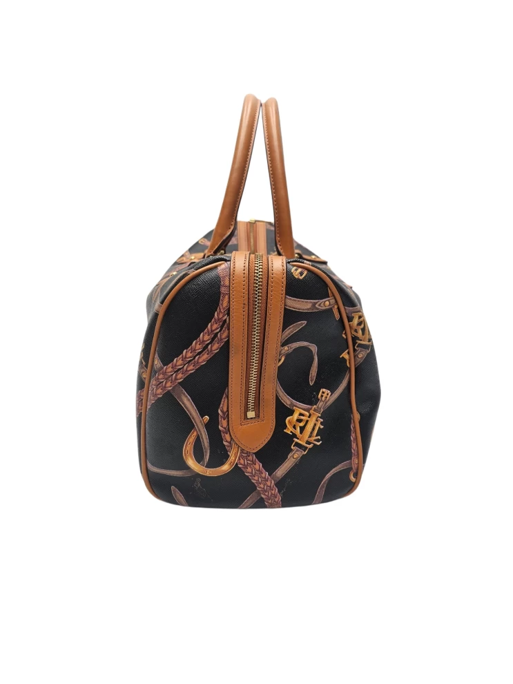     حقيبة رالف لورين كالدويل بيلتين باريل ساتشل، بنية/سوداء، بتصميم فروسية 