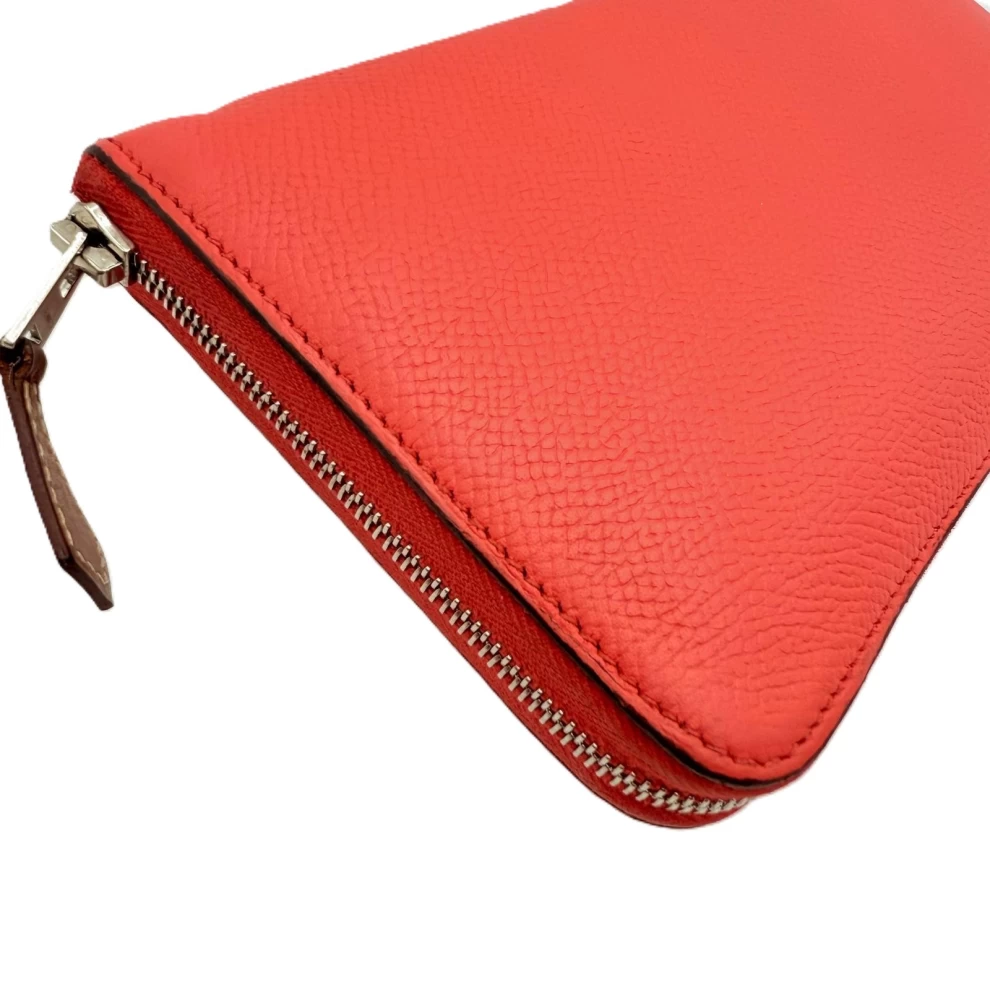     محفظة هيرمس سيلك إن أزاب الجلدية الطويلة باللون الأحمر والوردي من إبسوم 