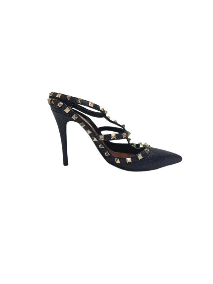     Valentino Navy Blue Leather Rockstud Ankle Strap 37.5 EU 