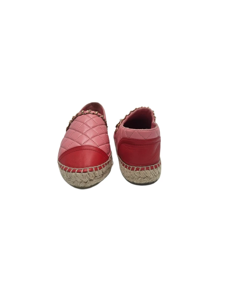     Chanel Quilted Lambskin Leather CC Chain Link Espadrilles Size 39 