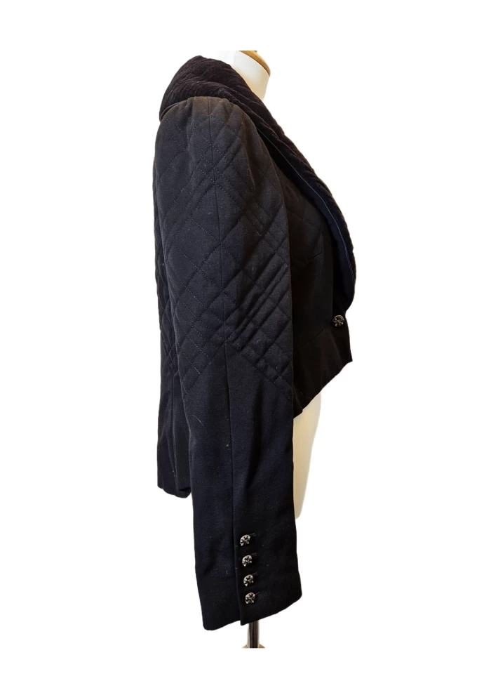     Chanel Black Crop Quilted Velvet Collar Jacket 
