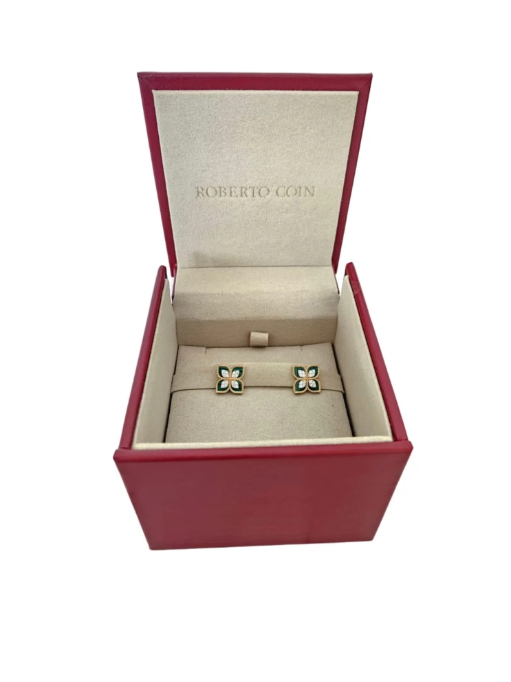     Roberto Coin Princess Flower Earring w/ Diamonds and Malachite 