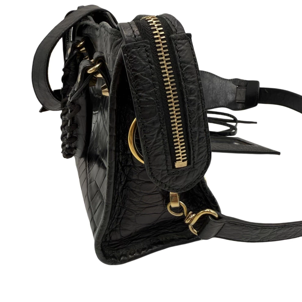     Balenciaga Black Croc Embossed Leather Mini GH Classic City Bag 